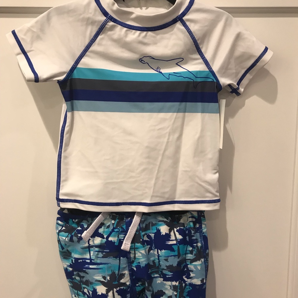 NEW Tucker + Tate Printed Rash Guard Shark Swim set